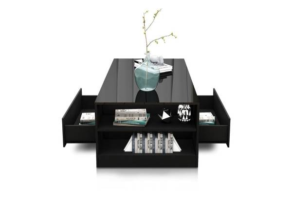 Modern 16-LED Rectangle Coffee Table with Two Drawers - Two Colours Available