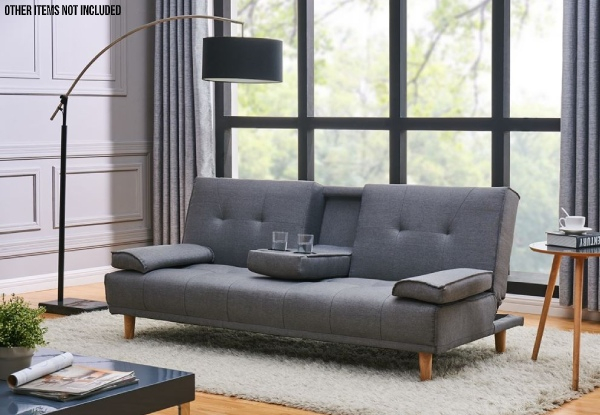 Three-Seater Linen Fabric Sofa Bed with Two Cup Holders