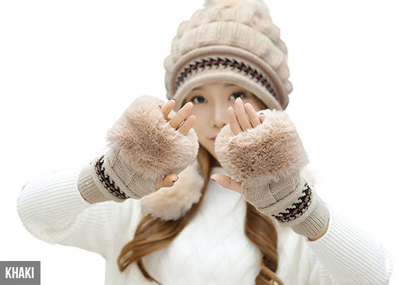 Pom-Pom Hat & Fingerless Gloves - Three Colours Available with Free Delivery