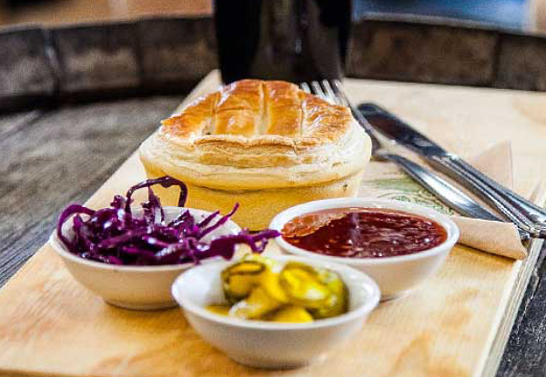 Scrumptious Pie, Side Relish, Sauce & a Thumbs Pint for One Person - Option for Two People - Valid Thursday Night Only