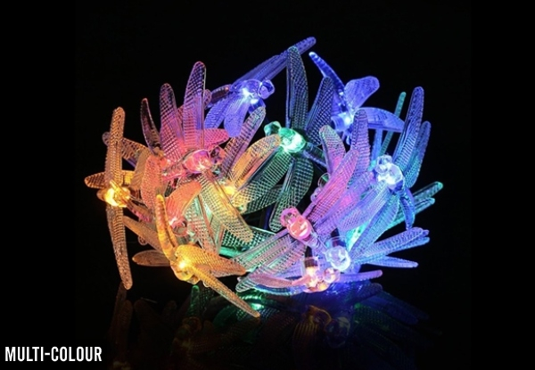 30-LED Solar-Powered Dragonfly String Lights - Three Colours Available