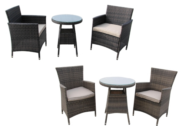 Three-Piece Outdoor Rattan Set incl. Two Chairs & Small Table - Two Options Available