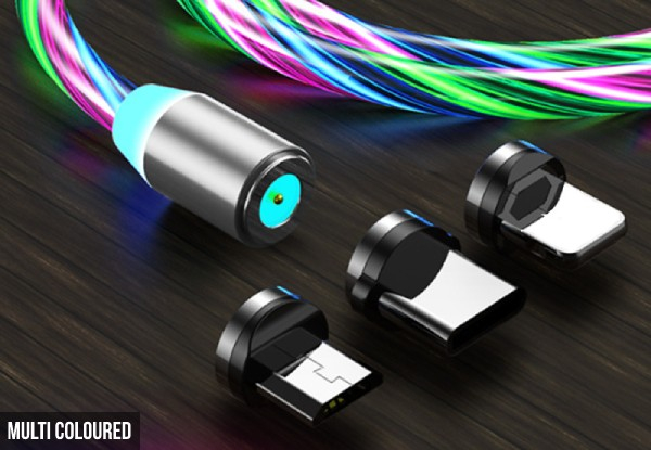 Three-in-One Magnetic Light Up Charging Cable - Four Colours & Two Sizes Available