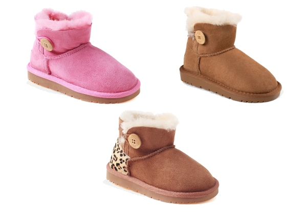 Ozwear Ugg Kids Mini Button Boots  - Three Colours & Six Sizes Available