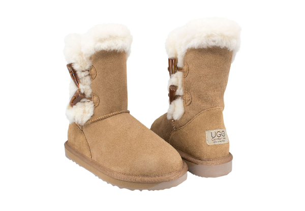 Two Button 'Shark' Memory Foam UGG Boots  incl. Complimentary UGG Protector - Eight Sizes Available