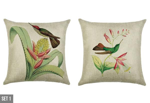 Two-Pack Birds Printed Linen Cushion Cover