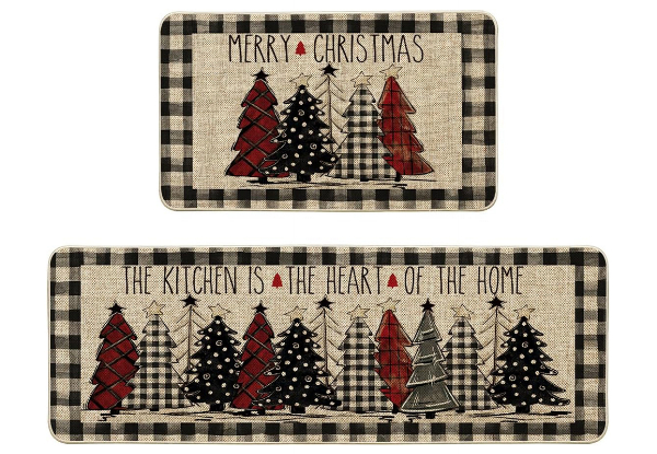 Two-Piece Non-Slip Christmas Tree Kitchen Rugs - Option for Four-Piece