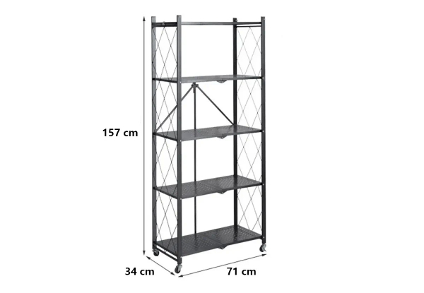 Foldable Five-Tier Kitchen Trolley Rack with Wheels