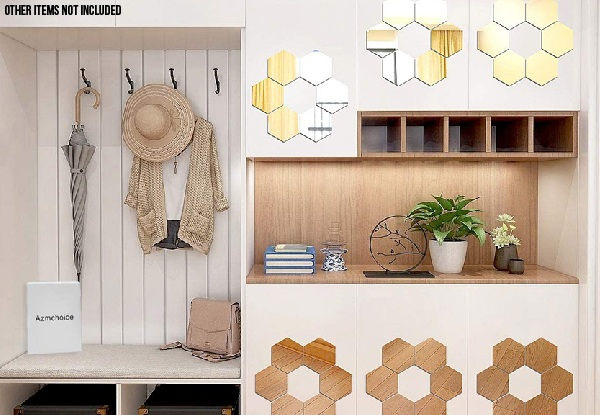 Ten-Piece Hexagon Shape Mirror Surface Wall Stickers - Three Colours Available & Option for 20-Piece
