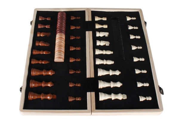 Two-in-One Wooden Chess & Checkers Set