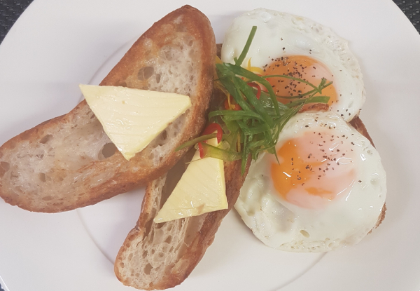 Early Bird Weekday Deal Two Eggs on Toast for Two People - Your Choice of Poached, Fried, or Scrambled