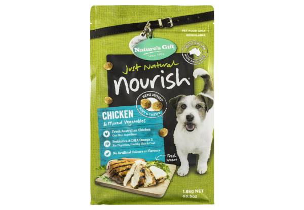 Carton of Three 1.8kg Bags of Natures Gift Nourish Chicken & Vege Dog Food