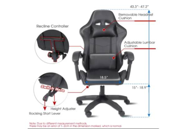 Adjustable Gaming Chair with Lumbar Support & Headrest - Available in Five Colours