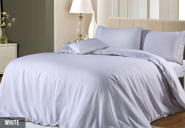 Three-Piece 1000TC Cotton Rich Pin Stripe Quilt Cover Set - Available in Five Colours & Two Sizes