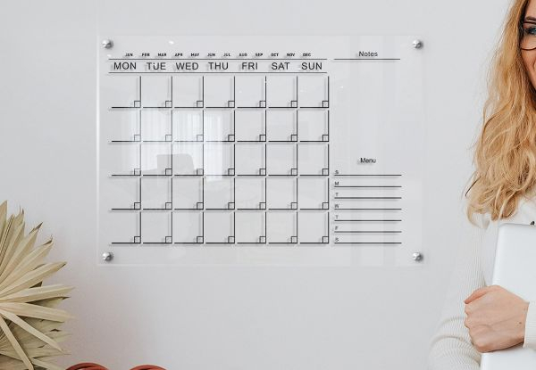 Wall Clear Acrylic Calendar with Markers - Available in Two Sizes & Option for Two-Pack