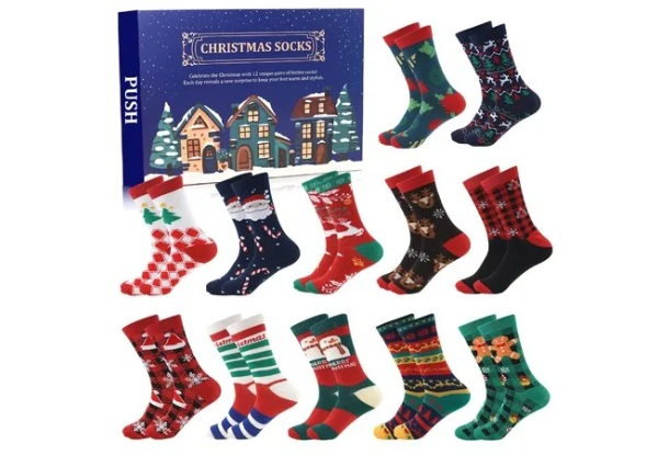 12-Pairs Christmas Socks Advent Calendar - Two Options Available