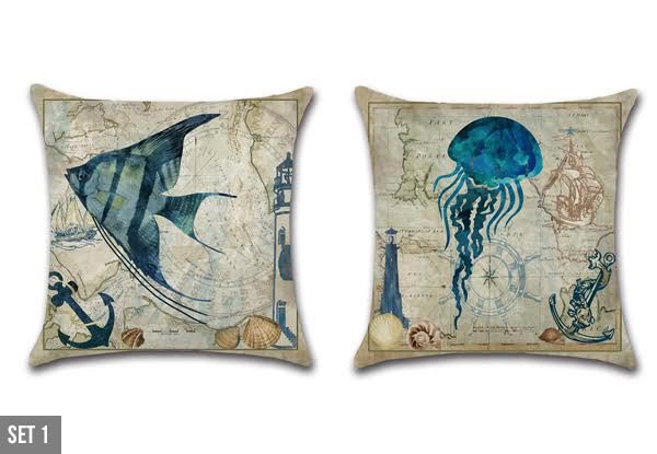 Two Marine Printed Cushion Covers - Three Sets Available
