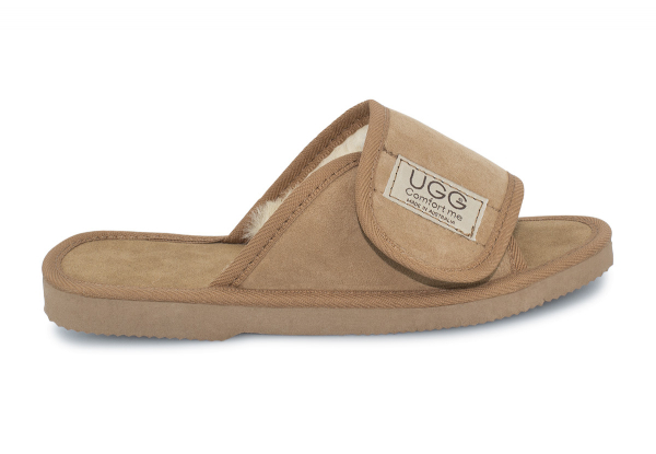 Ugg Australian-Made Water-Resistant Essentials Classic Unisex Sheepskin Open Toe Adjustable Strap Suede Scuffs - 10 Sizes Available