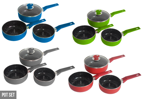 From $25 for a Stone-Coated Grill Pan, Stone-Coated Pot Set or Stone-Coated Pan Set - Five Colours with Free Shipping (value up to $280)