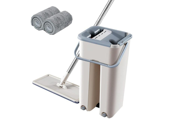 Long Handle Microfibre Mop with Cleaning & Drying Bucket