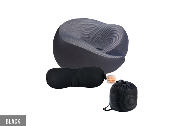 Travel Memory Foam Neck Pillow Set with Eye Mask & Earplug - Available in Three Colours & Options for Two-Set