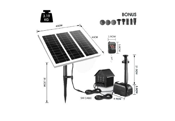 100W Solar Fountain Water Pump with Battery & LED Light