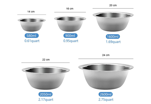 Five-Piece Stainless Steel Nesting Mixing Bowl Set - Option for Two Sets