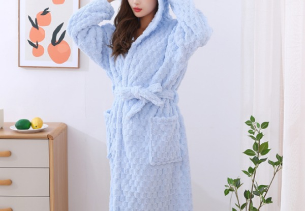 Women Hooded Fleece Bathrobe - Available in Four Colours & Option for Two-Pack