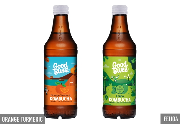 12-Pack of 328ml 100% Organic Good Buzz Kombucha - Option for 8-Pack of 888ml - Ten Flavours Available & Option for Mixed Pack