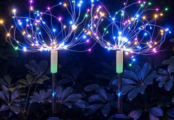 Two-Pack 150-LED Fireworks Solar Light with Glowing Pole