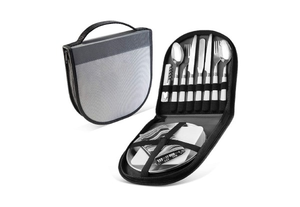 13-Pieces Outdoor Cutlery Mess Kit with Storage Bag - Two Colours Available