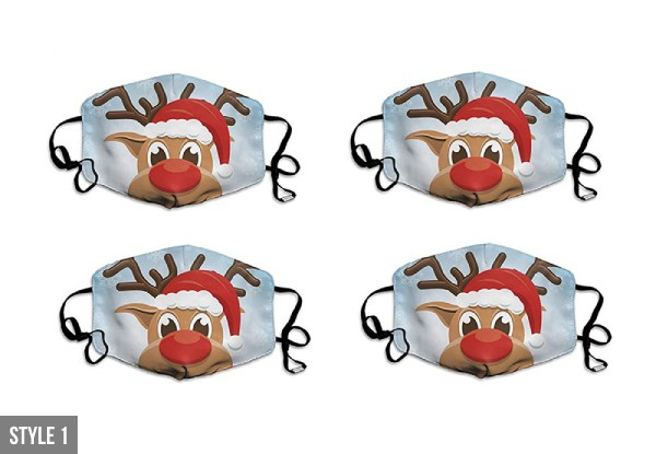 Four-Pack of Christmas Themed Reusable Face Masks - Nine Styles Available & Option for Eight-Pack