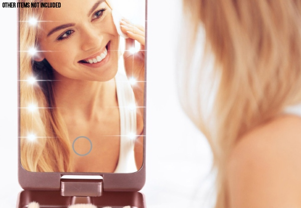 Rotating LED Makeup Mirror incl. Five Brushes - Three Colours Available & Option for Two-Pack