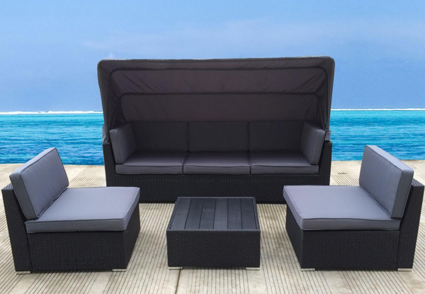 Multi-Sectional Rattan-Style Outdoor Furniture Set incl. Canopy