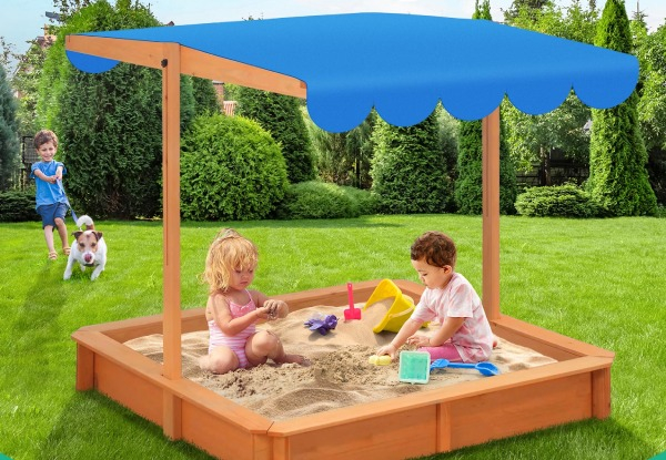 Kidbot Wooden Sandpit Box with Canopy