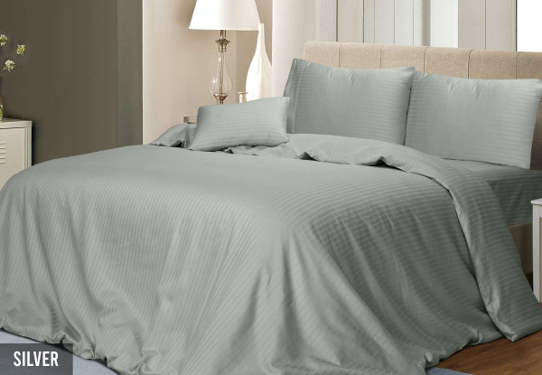 Three-Piece 1000TC Cotton Rich Pin Stripe Quilt Cover Set - Available in Five Colours & Two Sizes