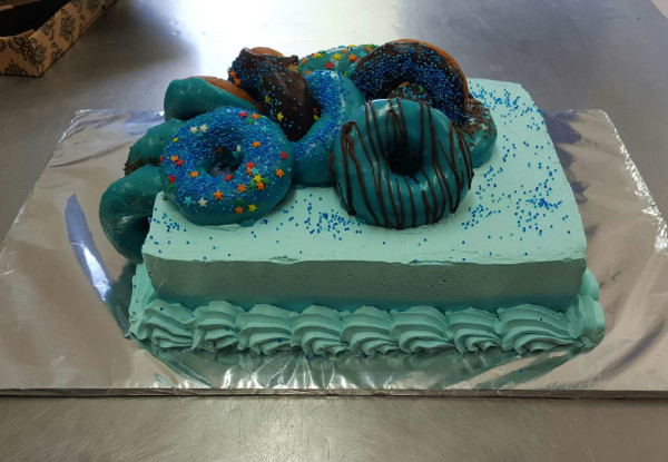 The Famous Naked Baker Donut Cake - Options for Medium, Half Slab & Full Slab Cakes in Raspberry or Bubblegum Flavour