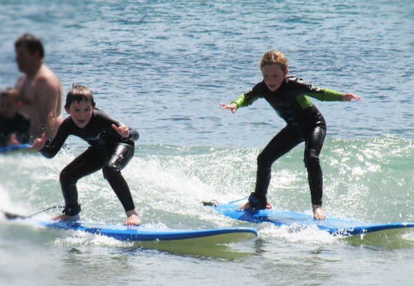 Two-Hour Surf Lesson incl. Board & Wetsuit Hire at Mount Maunganui with Option for Two People
