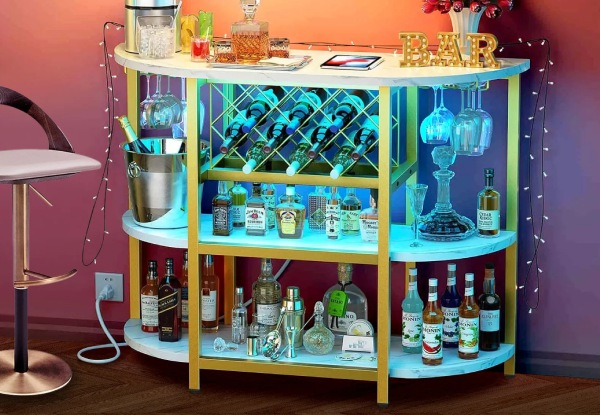 Coffee Bar Cabinet with LED Lights