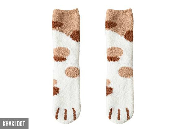 Two-Pairs of Plush Novelty Cat Socks - Six Colours Available