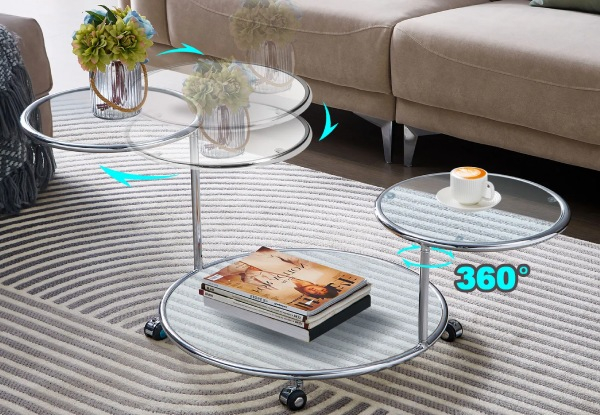 Three-Tier Round Coffee Table with Wheels