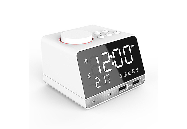 Bluetooth Alarm Radio Speaker with Dual Snooze Clock and USB Charging Port