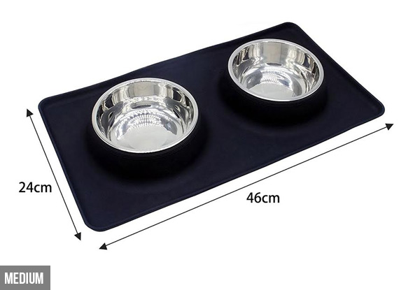 Stainless Steel Dog Bowl & Silicone Mat Set -  Two Sizes Available