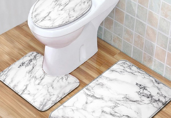 Three-Piece Marble Design Toilet Mat Set - Five Colours Available