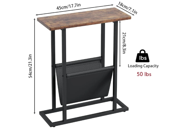 Narrow Side Table with Magazine Holder