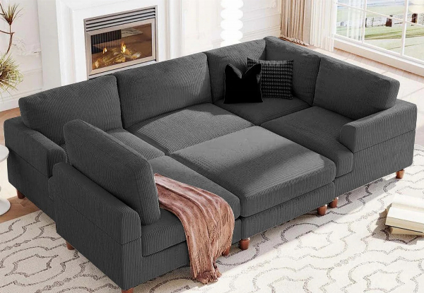 Sondra Corduroy Combination Sofa Set with Movable Ottoman - Available in Two Colours