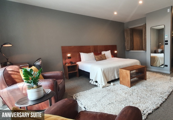 One-Night Romantic New Plymouth Escape for Two People in a Premium Lux, Anniversary or Left Wing Spa Suite incl. Food & Beverage Credit, Cheese Platter & Bottle of Wine - Option for Two Nights