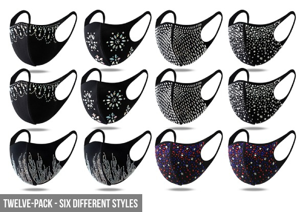 Bling Rhinestone Facemask Range- Ten Styles Available - Options for Two, Four, Six or Twelve-Pack