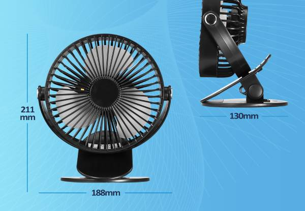 Portable 360 Rotation Clip-On Fan with Lights - Two Colours Available