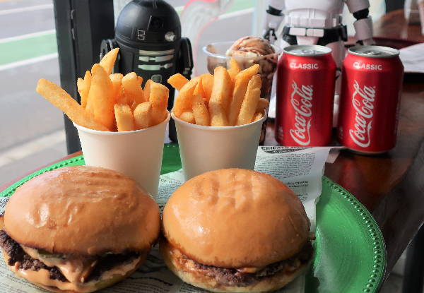 Two Smash Cheeseburgers, Fries & Drinks for Two People incl. Chocolate Sundae to Share - Option for a Family Feast incl. Two X-Salad Burgers, Two Smash Cheeseburgers, Fries & 1.5L Drink for Four People - Takeaway Available